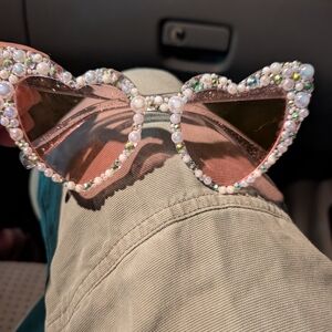Heart-Shaped Sunglasses with Pearl and Gem Accents